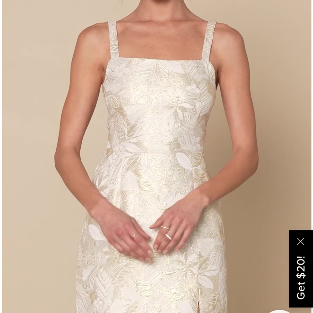Shine for Us Cream Metallic Tropical Jacquard Mini Dress